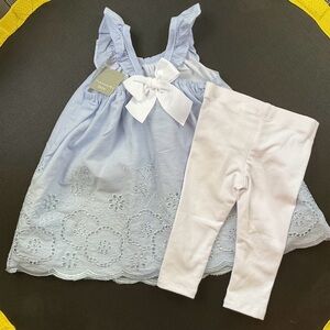 Tahari Baby Blue and White Tunic with leggings